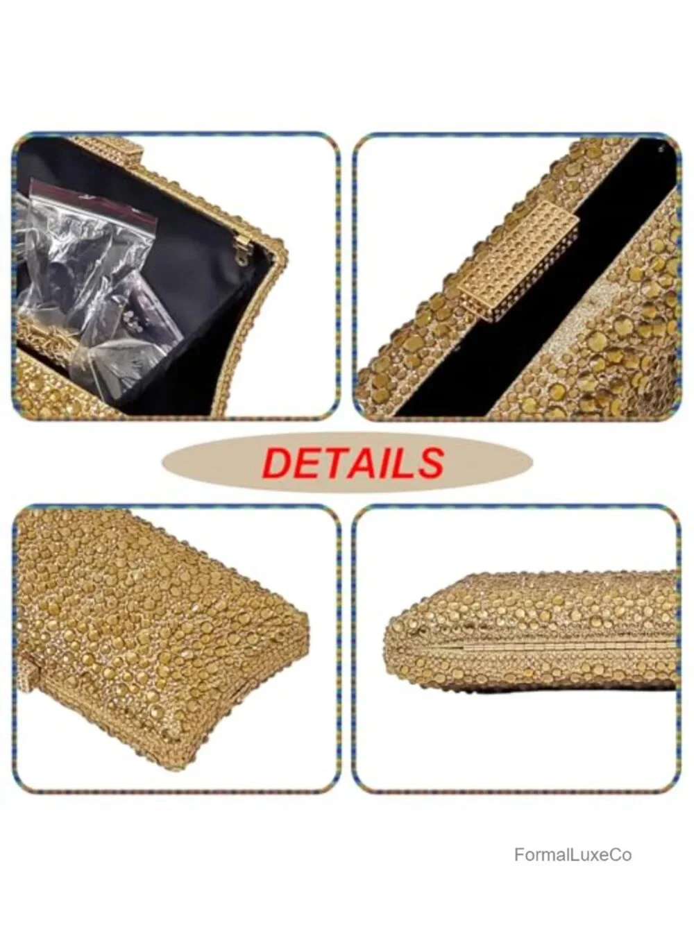 Sparkly Rhinestone Clutch Crystal Evening Bag with Metal Chains
